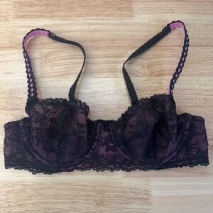 Vintage Victorias Secret Black‎ & Pink Lace Balconette Bra